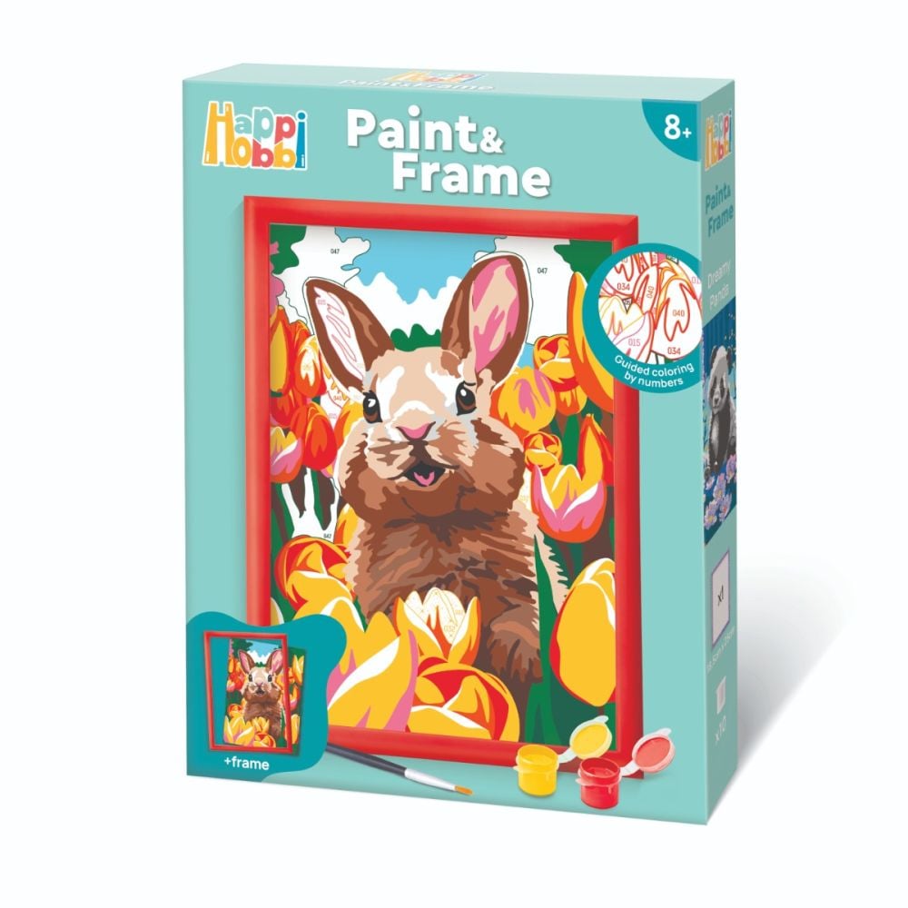 Комплект за рисуване по номера, Happi Hobbi, Paint and frame, Весело зайче
