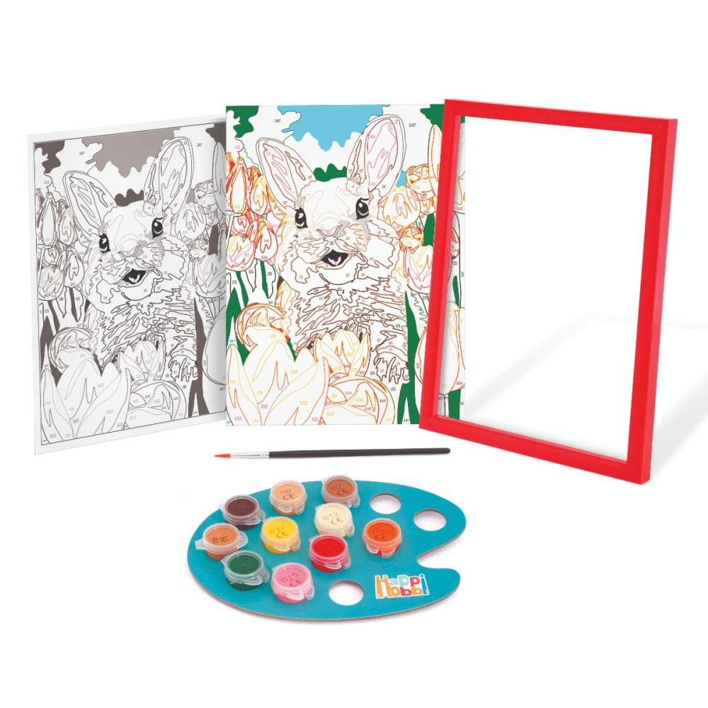 Комплект за рисуване по номера, Happi Hobbi, Paint and frame, Весело зайче