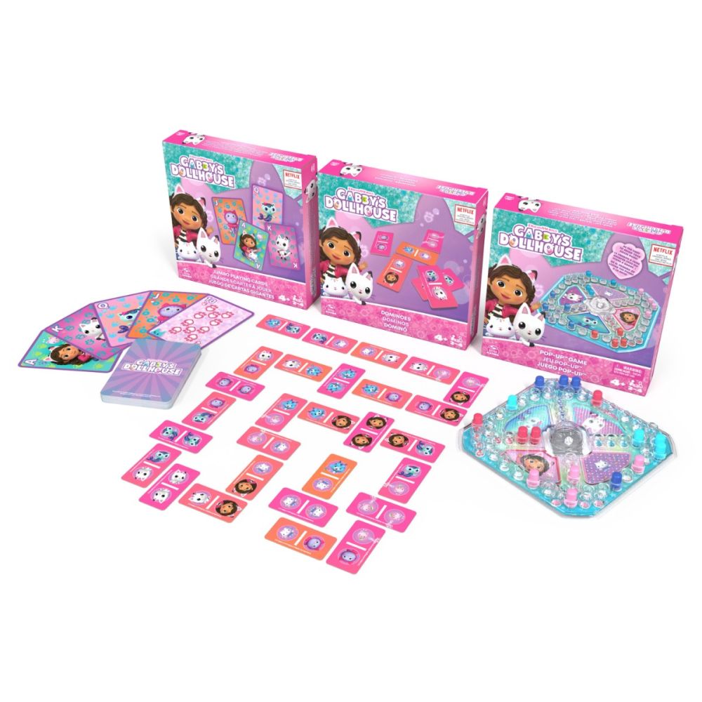 Комплект 3 игри Gabbys Dollhouse, Jumbo Cards, Pop-Up, Dominoes