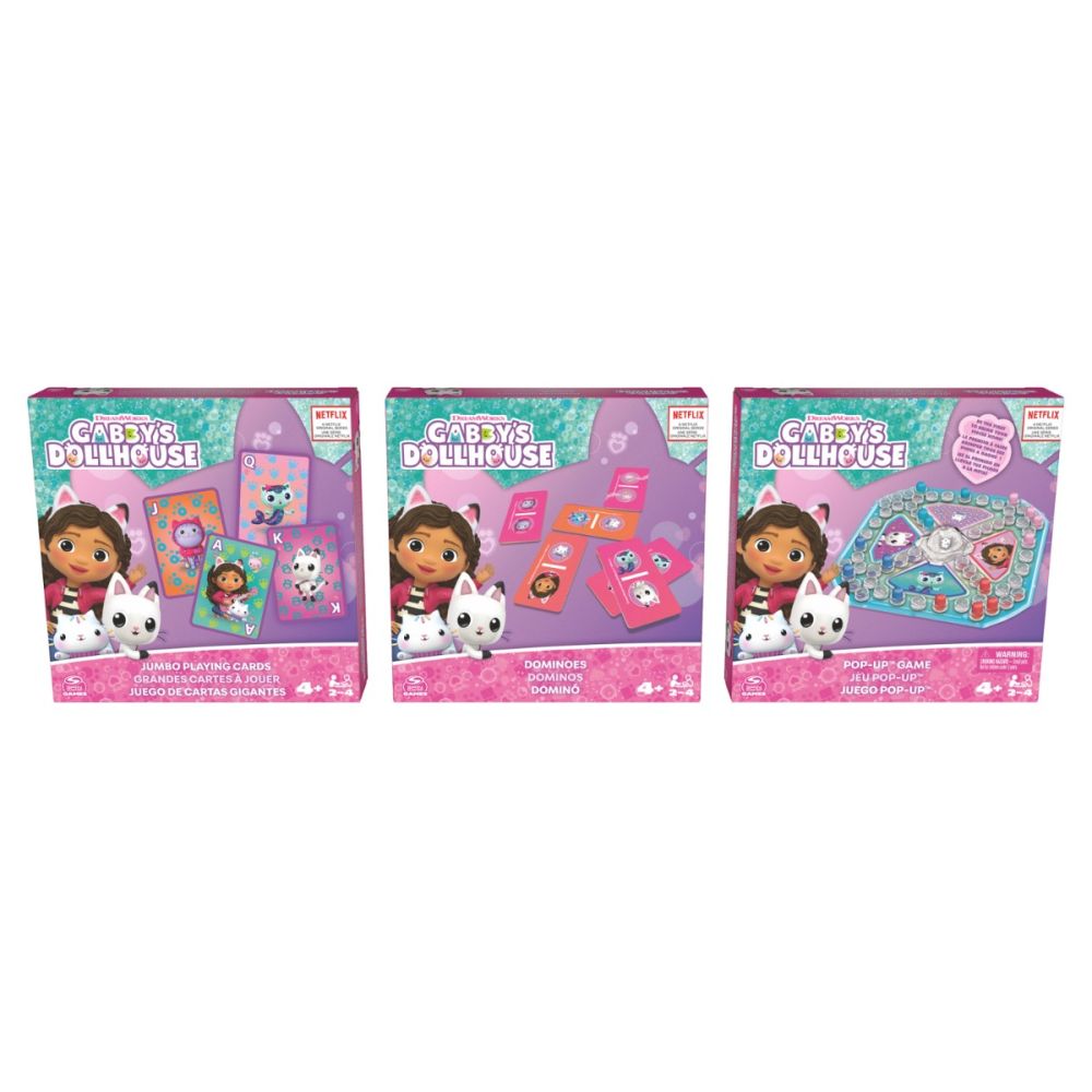 Комплект 3 игри Gabbys Dollhouse, Jumbo Cards, Pop-Up, Dominoes