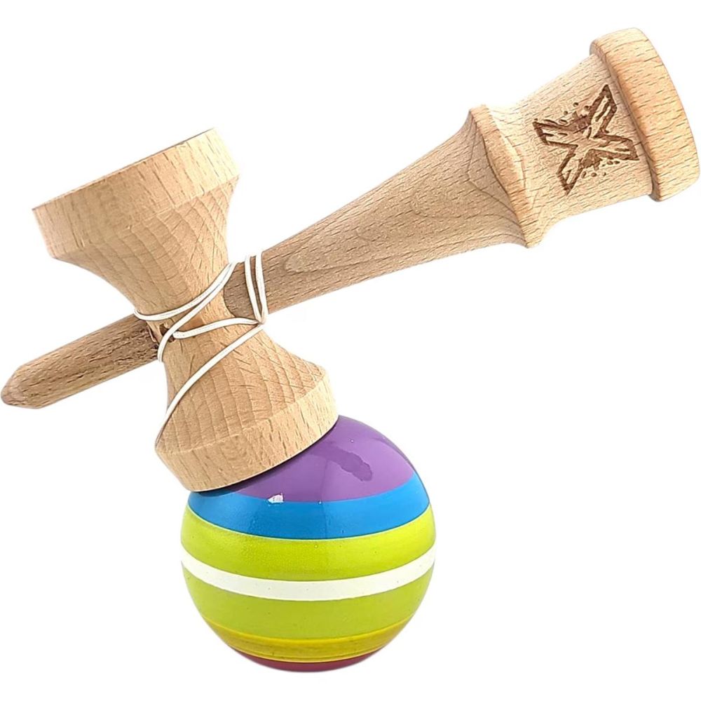 Дървена играчка за сръчност, Kendama X, Super Sticky, 18 см, Многоцветна