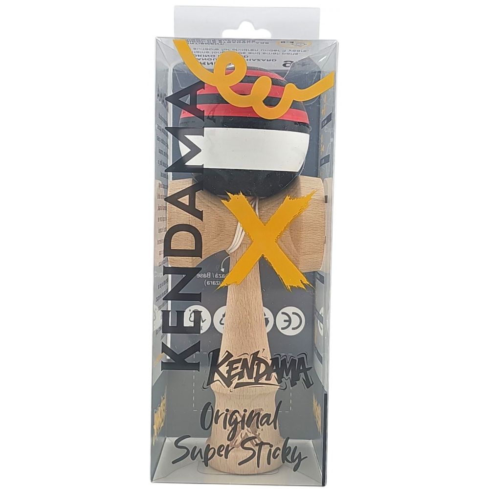 Дървена играчка за сръчност, Kendama X, Super Sticky, 18 cм, Червено, черно, бяло.