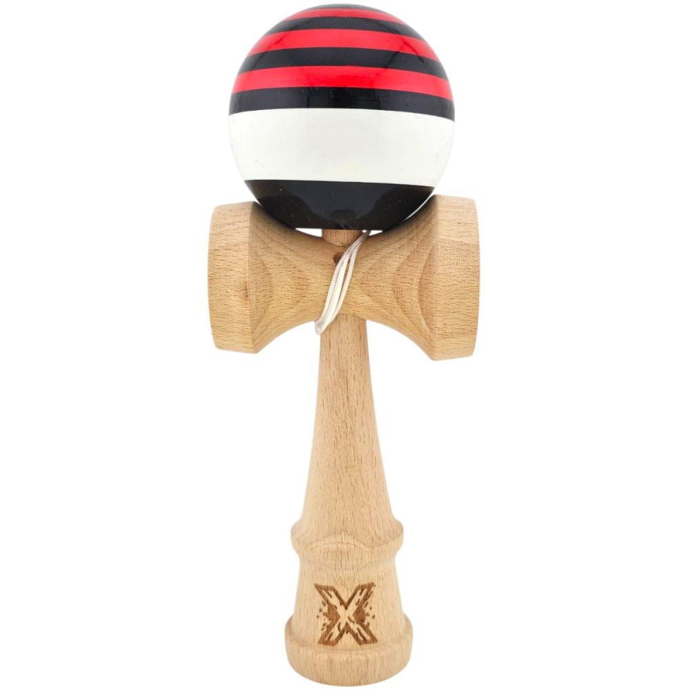 Дървена играчка за сръчност, Kendama X, Super Sticky, 18 cм, Червено, черно, бяло.