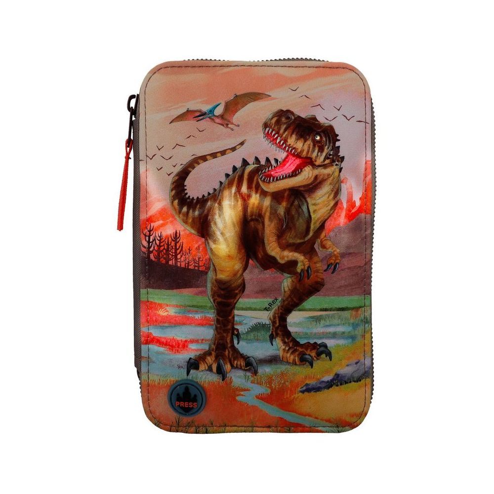 Оборудван моливник с три отделения, Depesche, Dino World, Khaki Brown