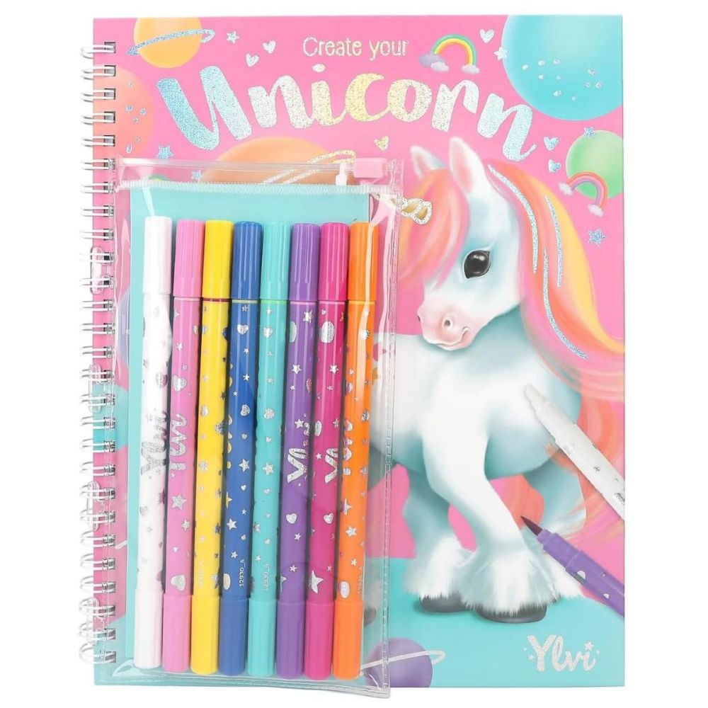 Творческа книжка с 8 маркера, Depesche, Unicorn Ylvi