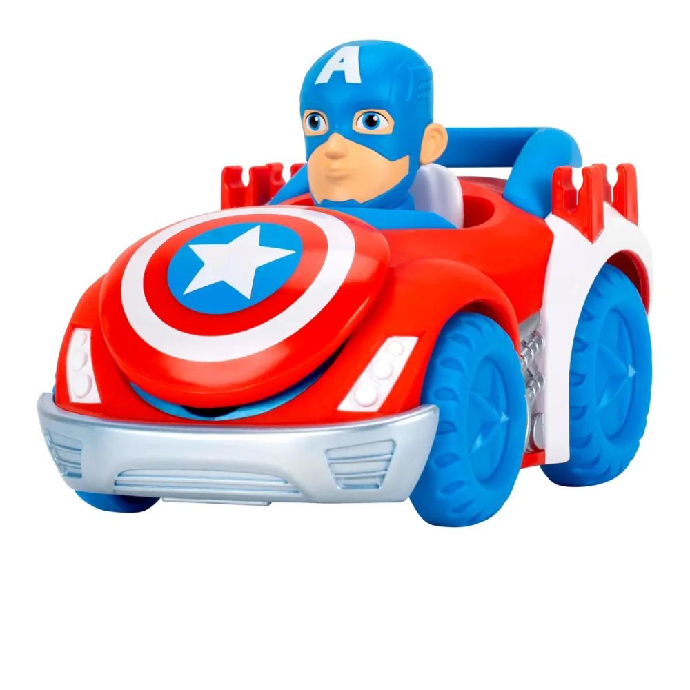 Количка с устройство за изстрелване на стрелички и фигурка, Spidey and His Amazing Friends, Captain America