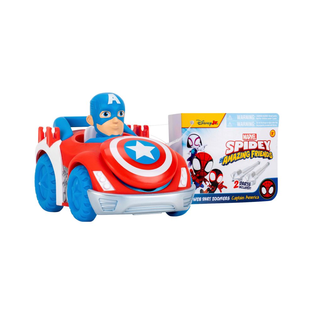 Количка с устройство за изстрелване на стрелички и фигурка, Spidey and His Amazing Friends, Captain America