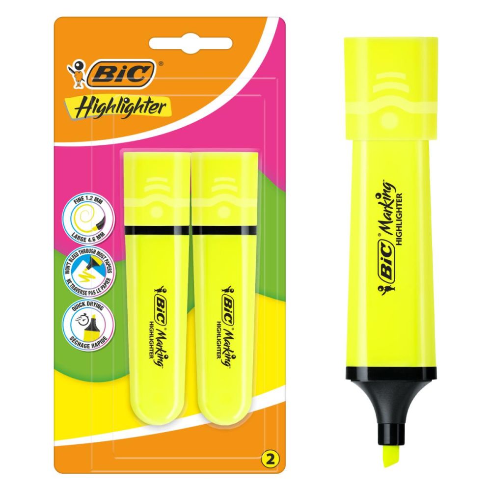 Комплект 2 маркера, Bic, Highlighter Flat, Galben Neon