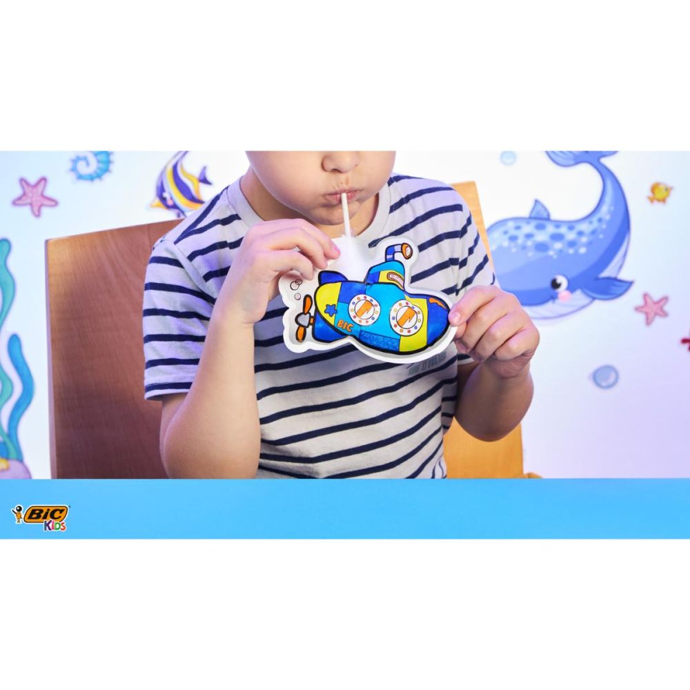 Комплект 3 надуваеми играчки с 12 цветни маркера и 6 тубички с лепило, Bic