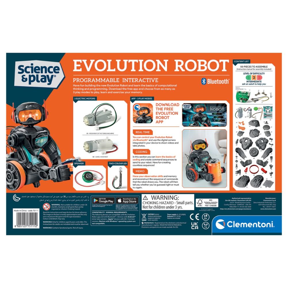 Строителен комплект, Clementoni, Интерактивен Робот Evolution, 50 части