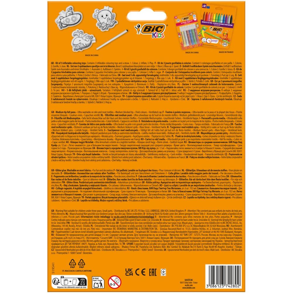 Комплект 12 маркера за оцветяване, Bic, Kids Couler, Пастелни Цветове