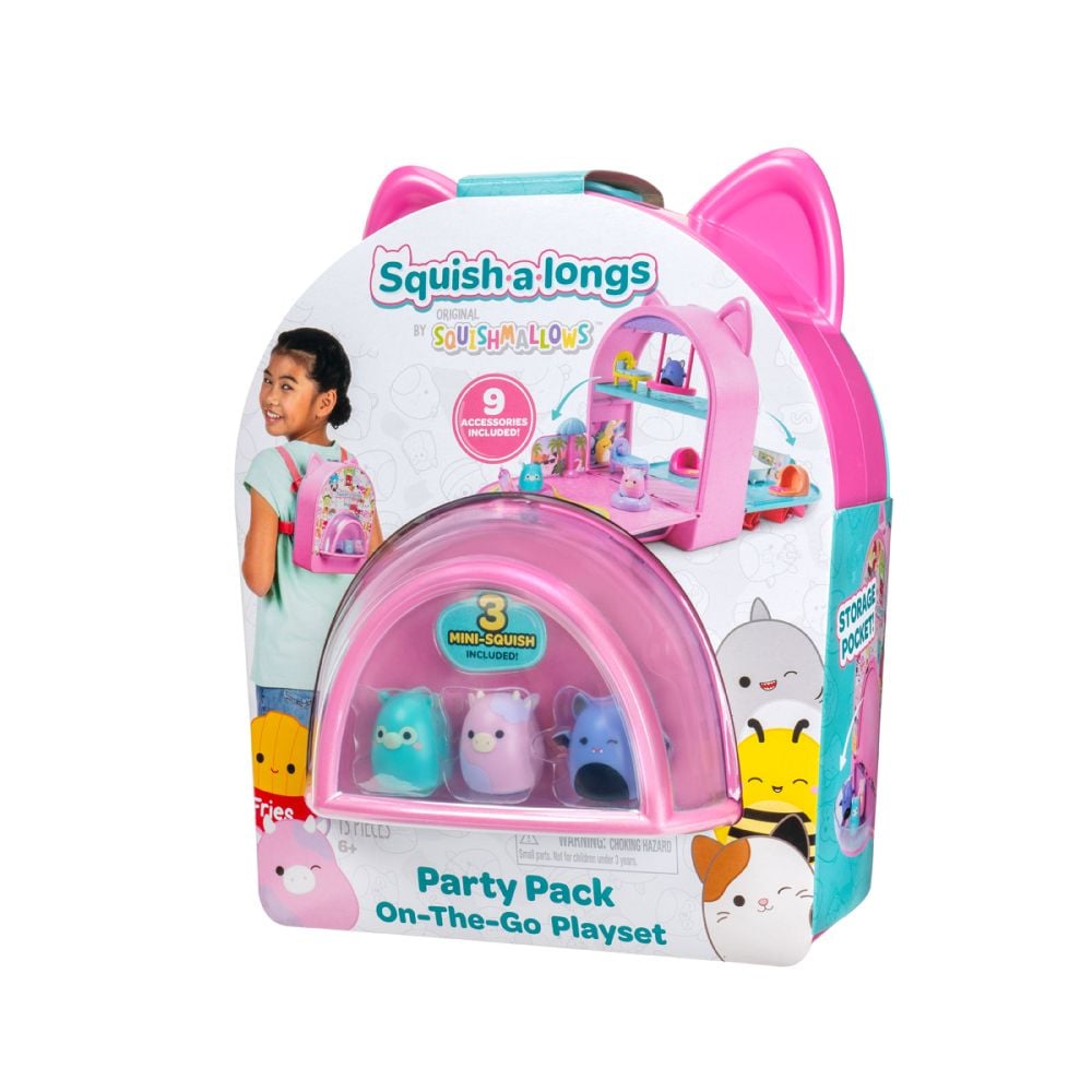 Комплект 3 фигурки, Squishmallows, Squish a longs, Party Pack On the Go, 9 аксесоара