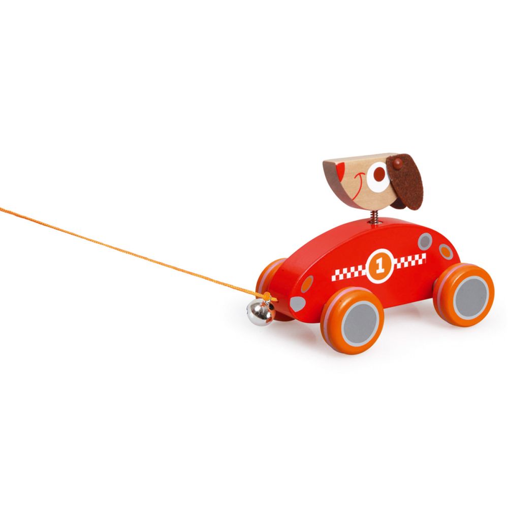Дървена играчка за дърпане, Scratch, Кученце Цезър със звънче