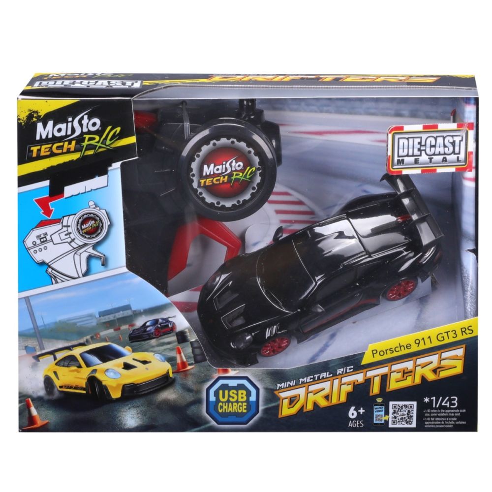 Метална кола с дистанционно, Maisto, Drifters, Porsche 911 GT3 RS, 1:43, черна