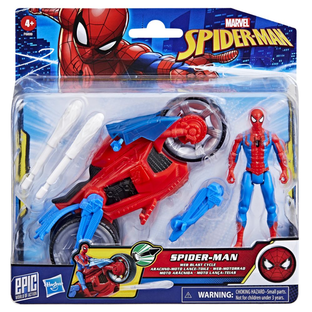 Комплект фигурка с мотоциклет, Spiderman, Web Blast Cycle, 10 см, F6899