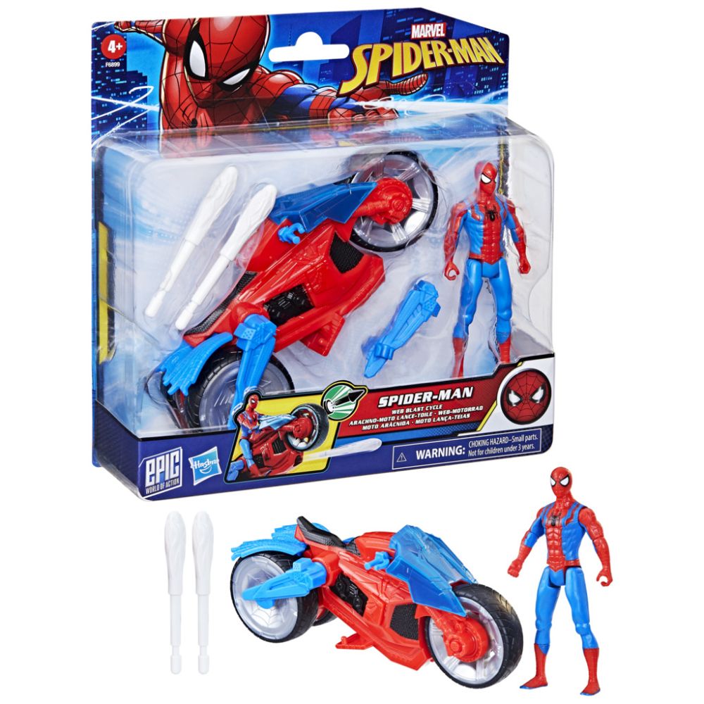 Комплект фигурка с мотоциклет, Spiderman, Web Blast Cycle, 10 см, F6899