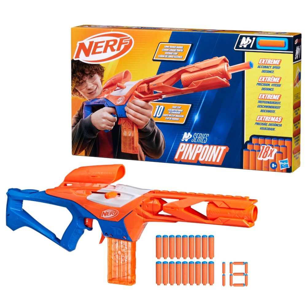 Бластер с 18 дунапренени стрелички, Nerf, N1 Series, Pinpoint Sight