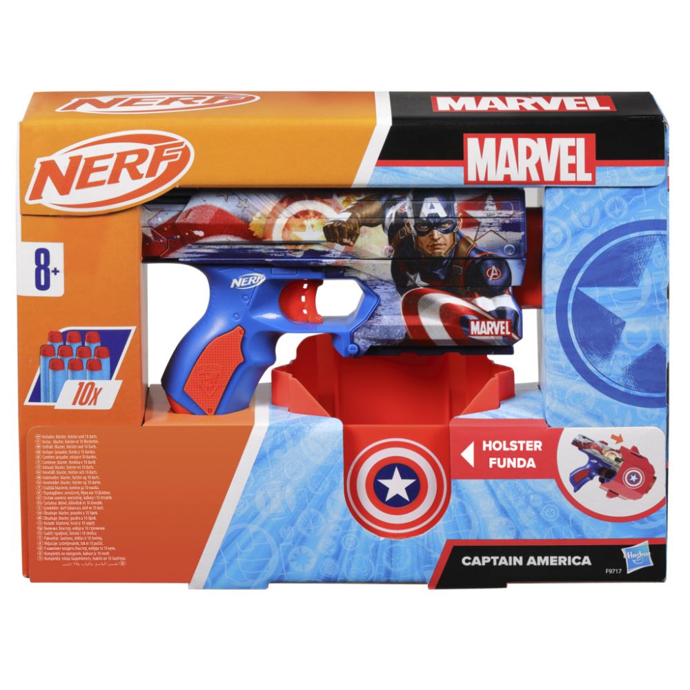 Бластер с 10 дунапренени стрелички, Nerf, Captain America, F9717