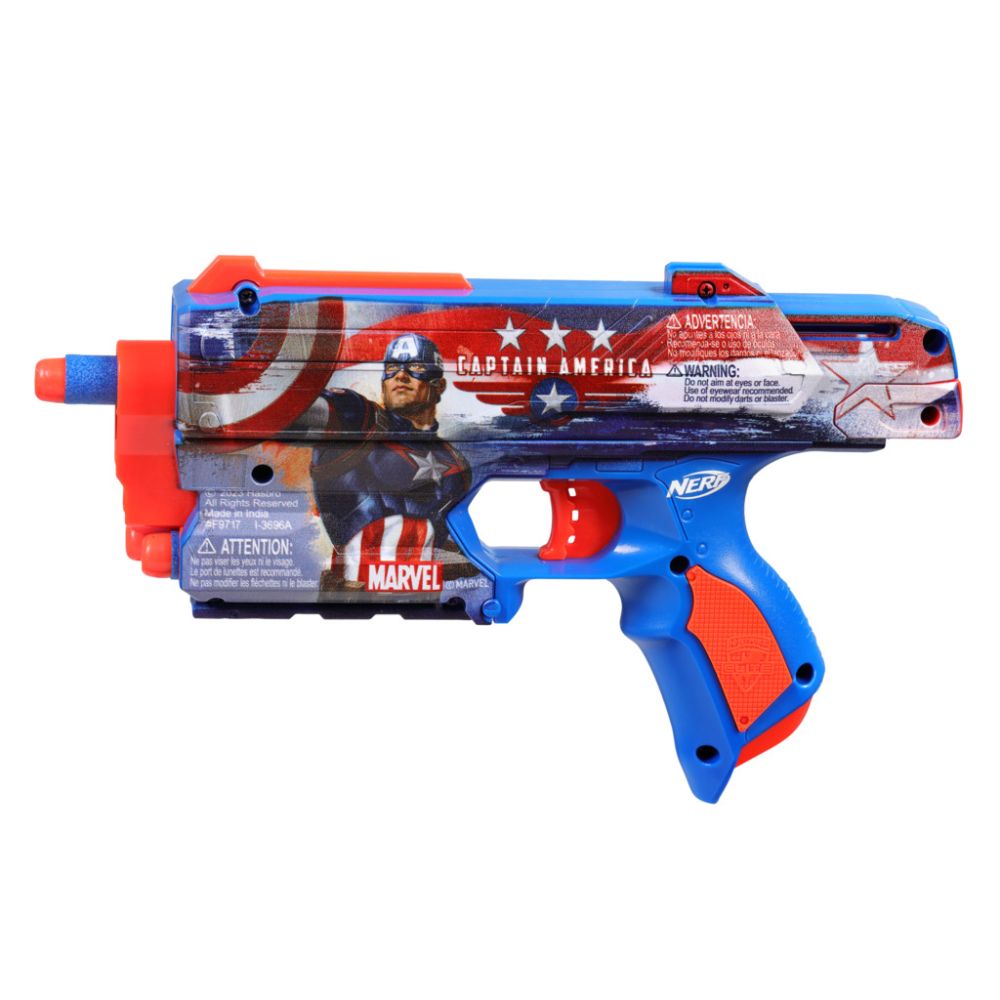 Бластер с 10 дунапренени стрелички, Nerf, Captain America, F9717