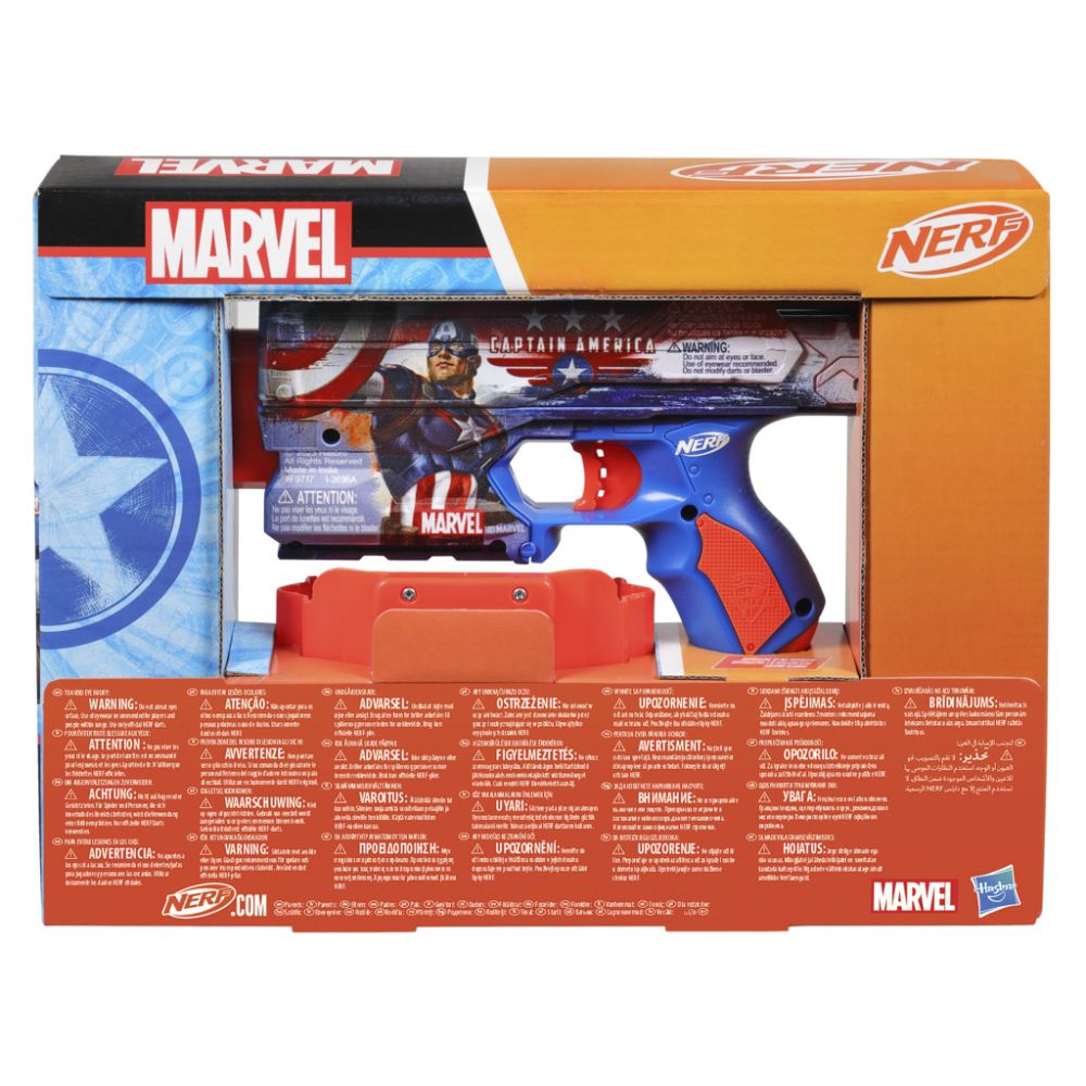 Бластер с 10 дунапренени стрелички, Nerf, Captain America, F9717