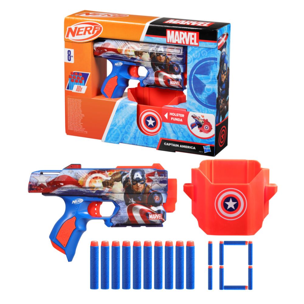 Бластер с 10 дунапренени стрелички, Nerf, Captain America, F9717