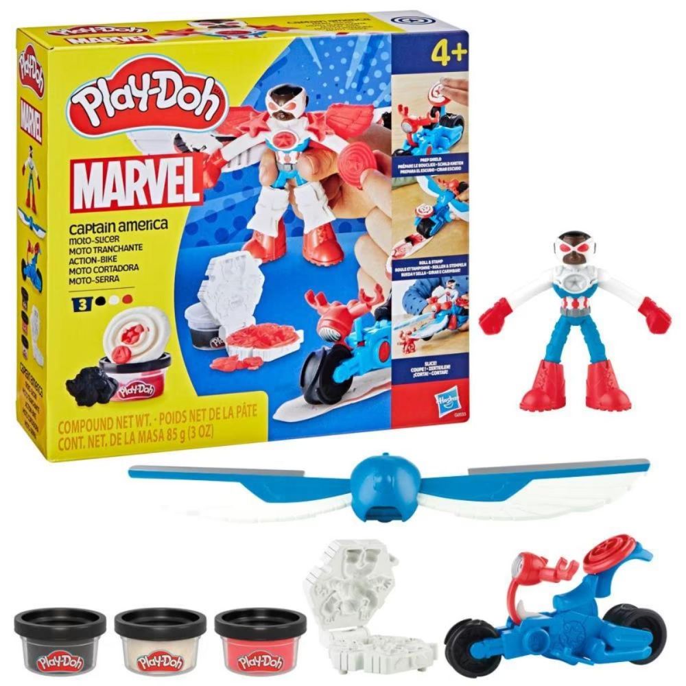 Комплект за игра с фигурка, Play-Doh, Marvel, Captain America и Moto Slicer, G0555