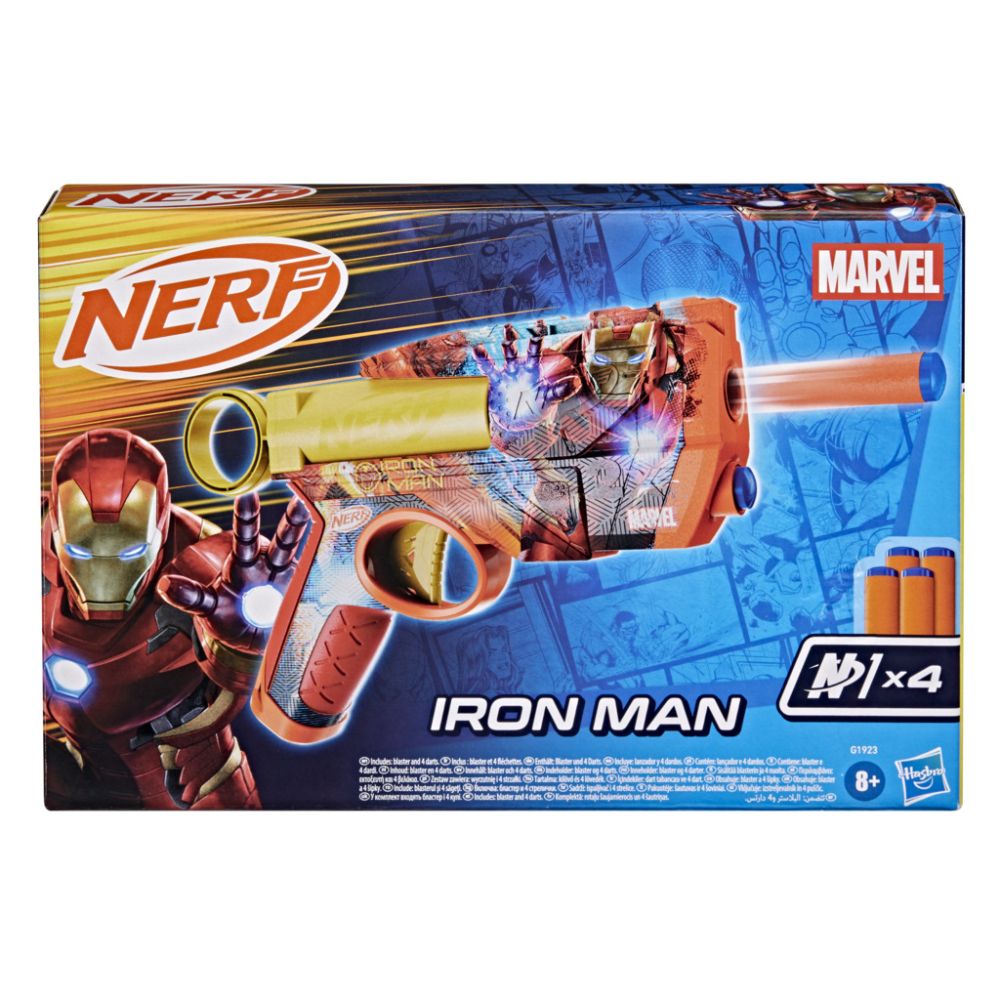 Бластер с 4 дунапренени стрелички, Nerf, Marvel, Iron Man, G1923