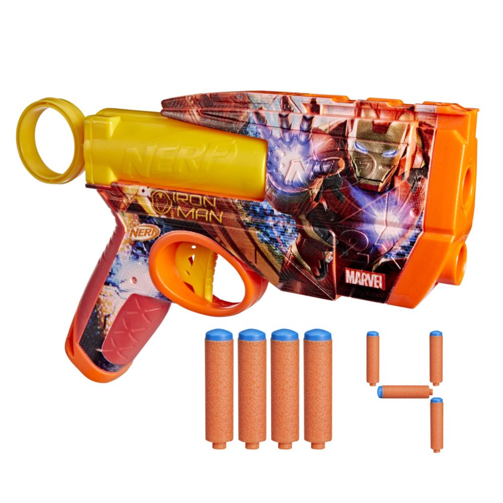 Бластер с 4 дунапренени стрелички, Nerf, Marvel, Iron Man, G1923