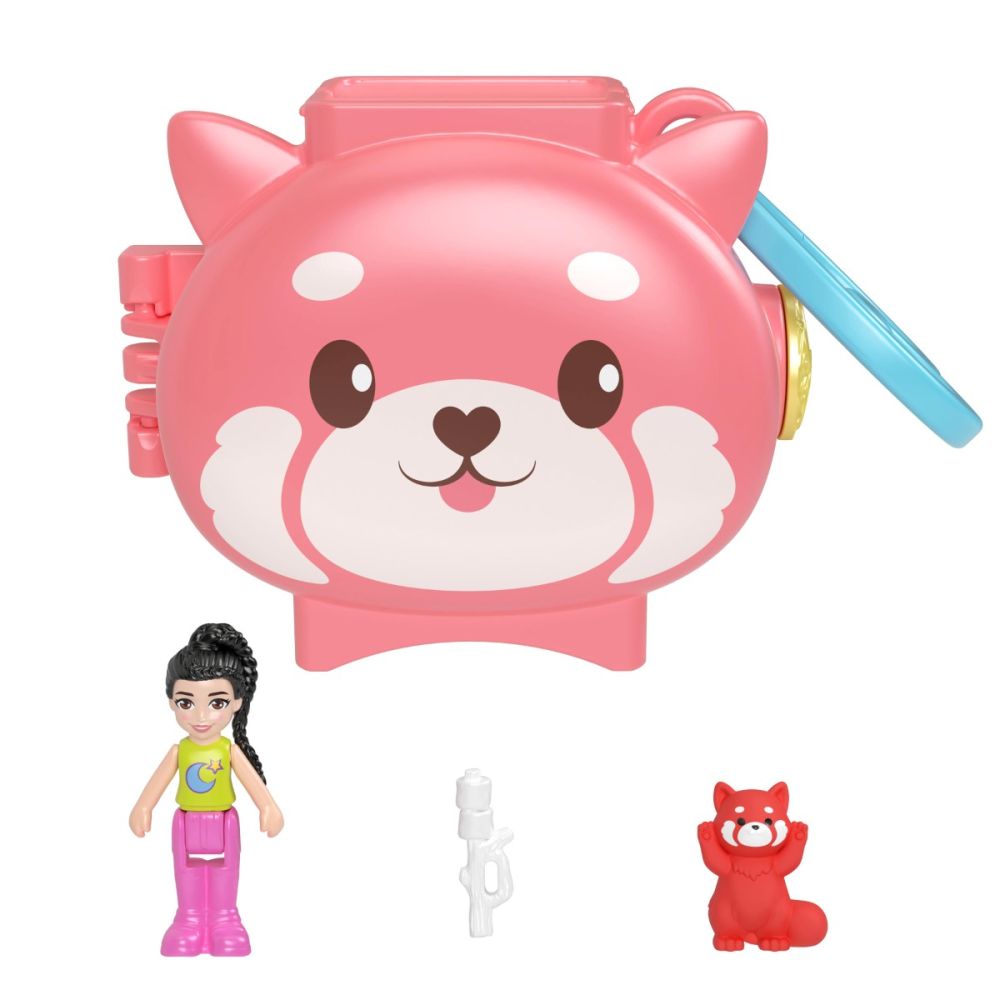 Мини чантичка във формата на животно с аксесоари, Polly Pocket, Червена Панда, HKV49