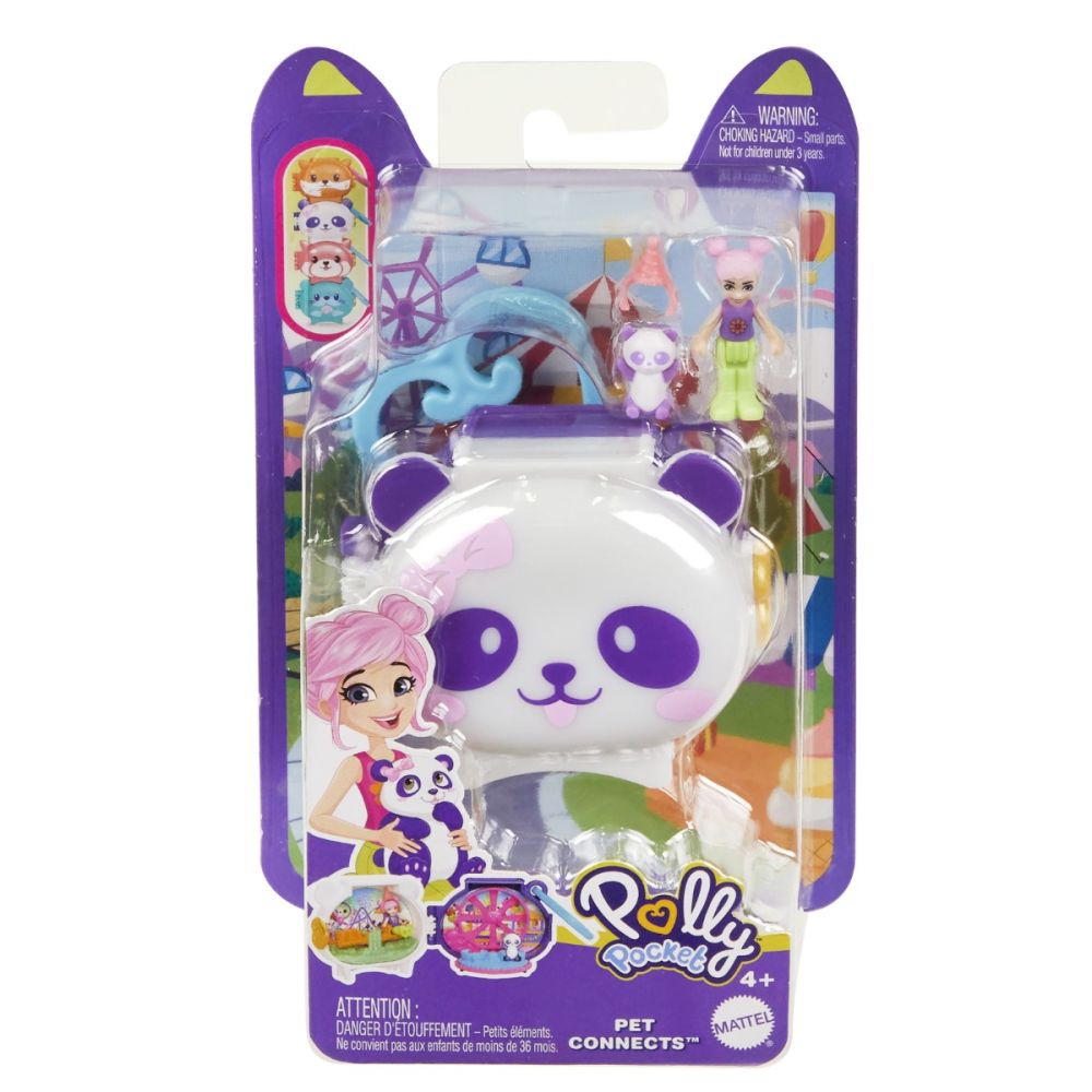 Мини чантичка във формата на животно с аксесоари, Polly Pocket, Панда, HRD38