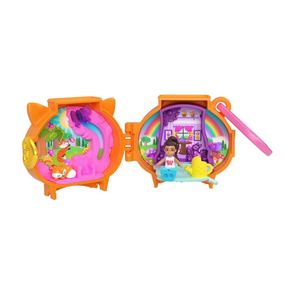 Мини чантичка във формата на животно с аксесоари, Polly Pocket, Лисица, HRD39