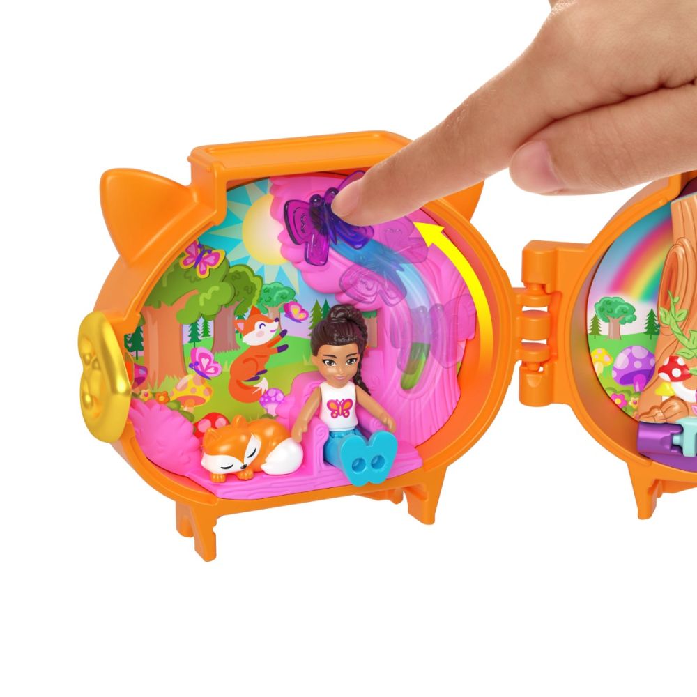 Мини чантичка във формата на животно с аксесоари, Polly Pocket, Лисица, HRD39