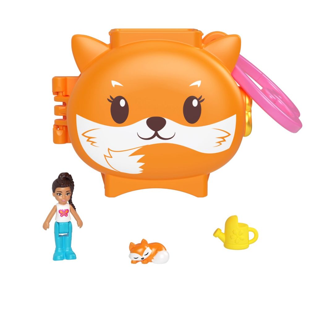 Мини чантичка във формата на животно с аксесоари, Polly Pocket, Лисица, HRD39