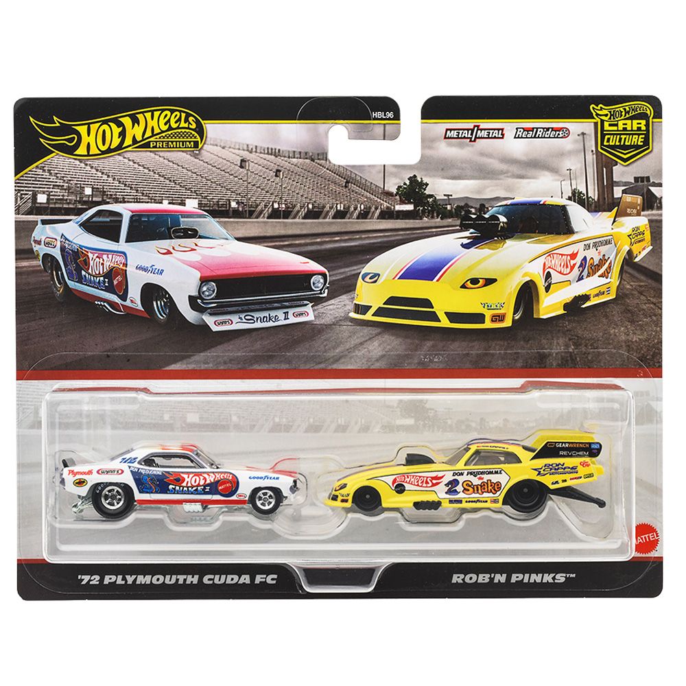 Комплект 2 метални колички, Hot Wheels, 72 Plymouth Cuda FC и Rob N Pinks, JBL01