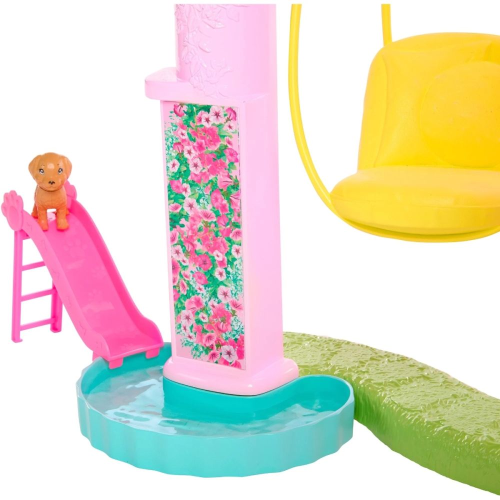 Комплект Къща за кукли Barbie Dreamhouse, 114 см, с басейн, пързалка, асансьор, светлини и звуци, 75 части