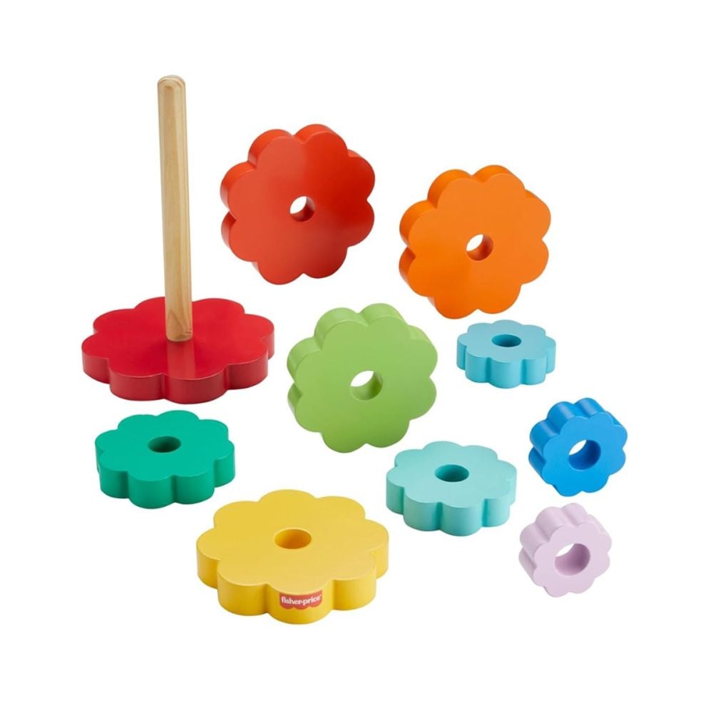 Бебешка играчка, Fisher Price, Дървена кула с пръстени, HXT77