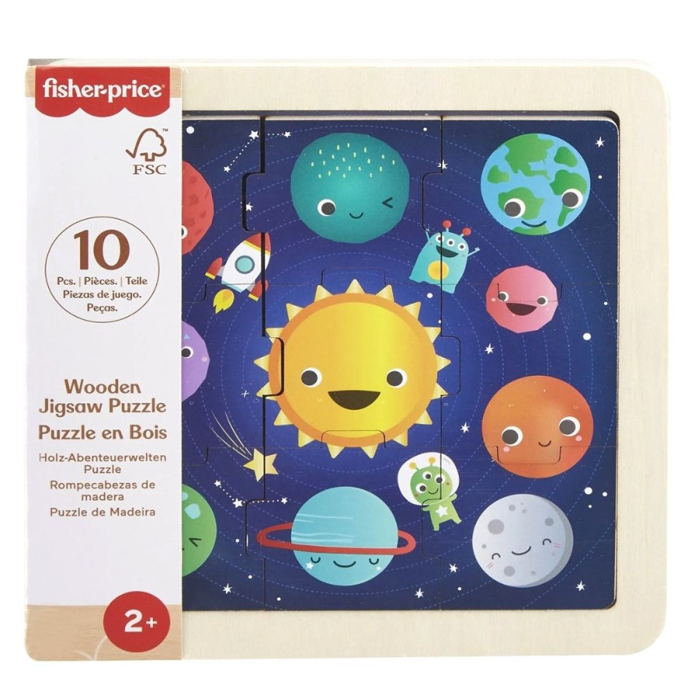 Мини дървен пъзел, Fisher Price, Космос, 9 части, HXV16