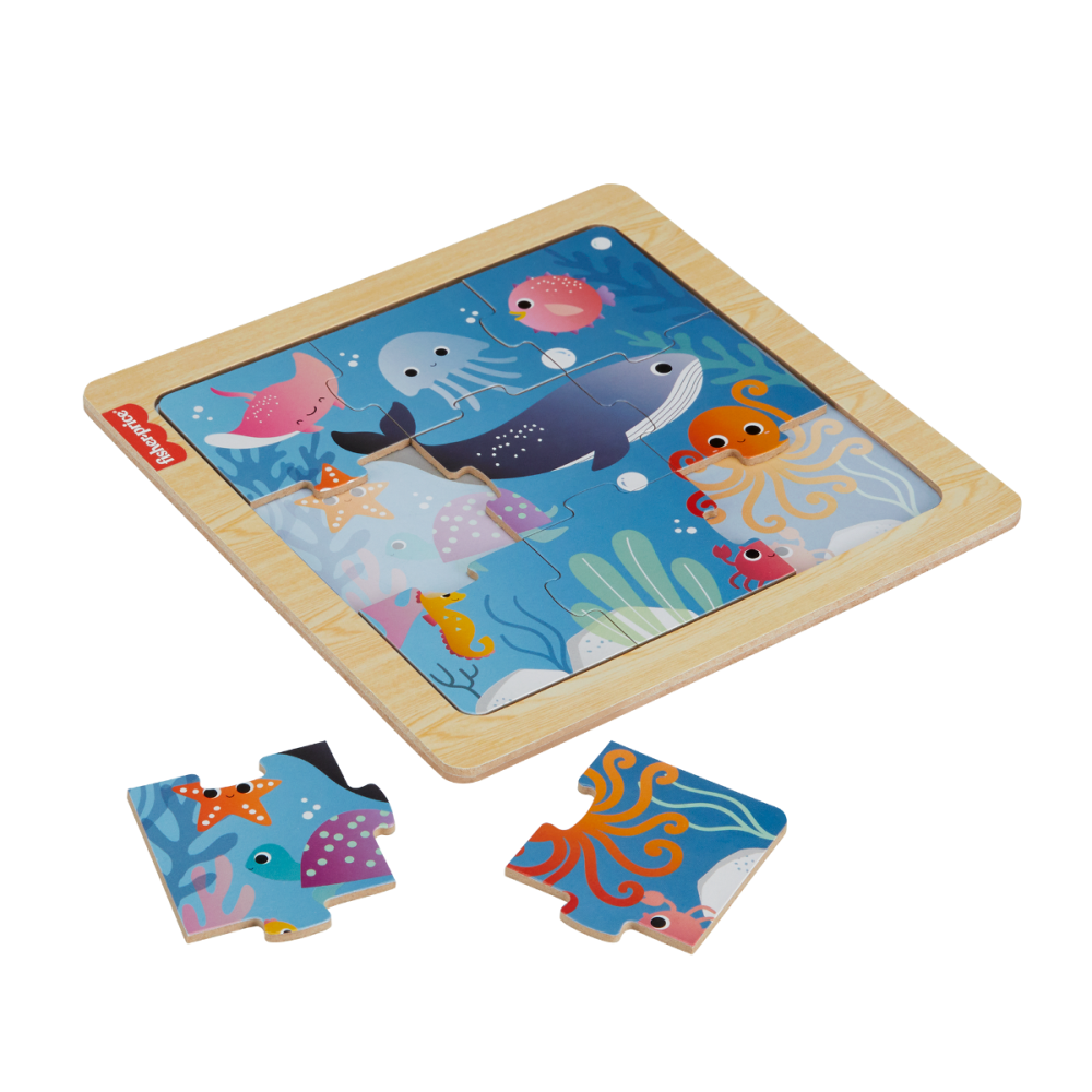 Мини дървен пъзел, Fisher Price, Океан, 9 части, HXV17