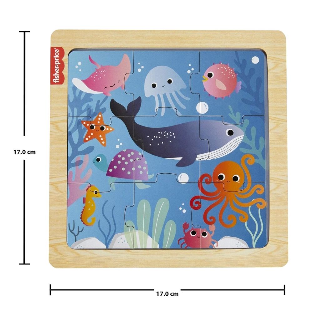 Мини дървен пъзел, Fisher Price, Океан, 9 части, HXV17