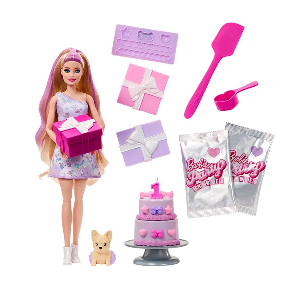 Кукла с аксесоари изненада Barbie, Party Unboxed, Pet Birthday, JFG70