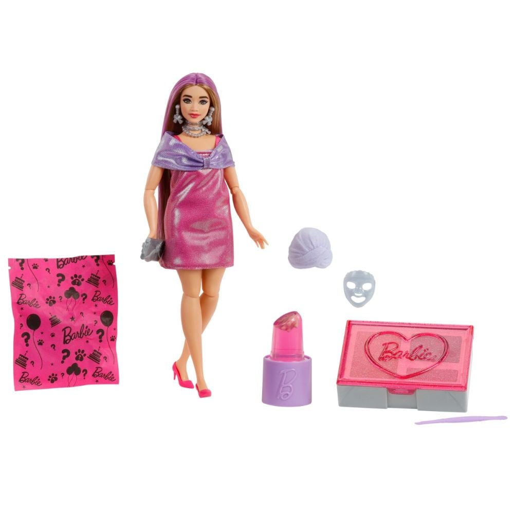 Кукла Barbie Party Unboxed, Glam Pink Curvy, 10 изненади, JFY67