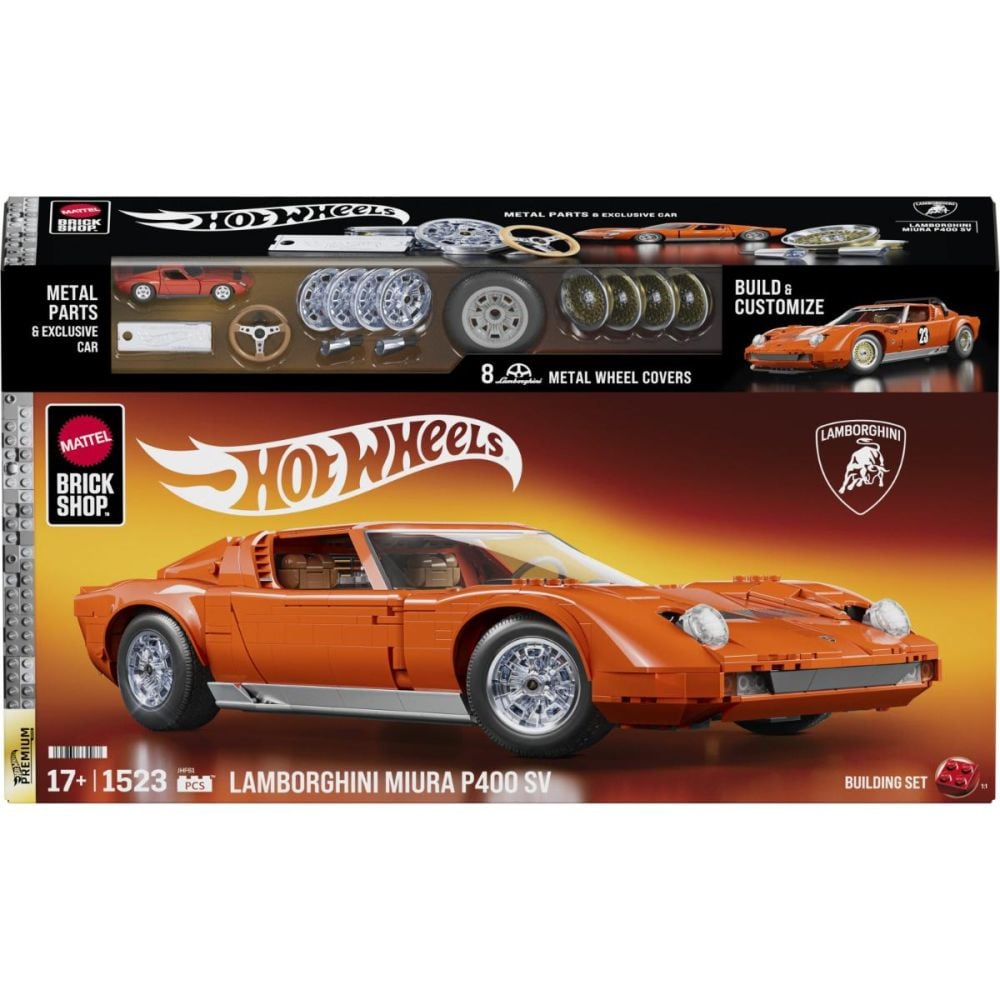 Комплект за строене и количка Brick Shop, Hot Wheels, '71 Lamborghini Miura P400 SV, JHF61