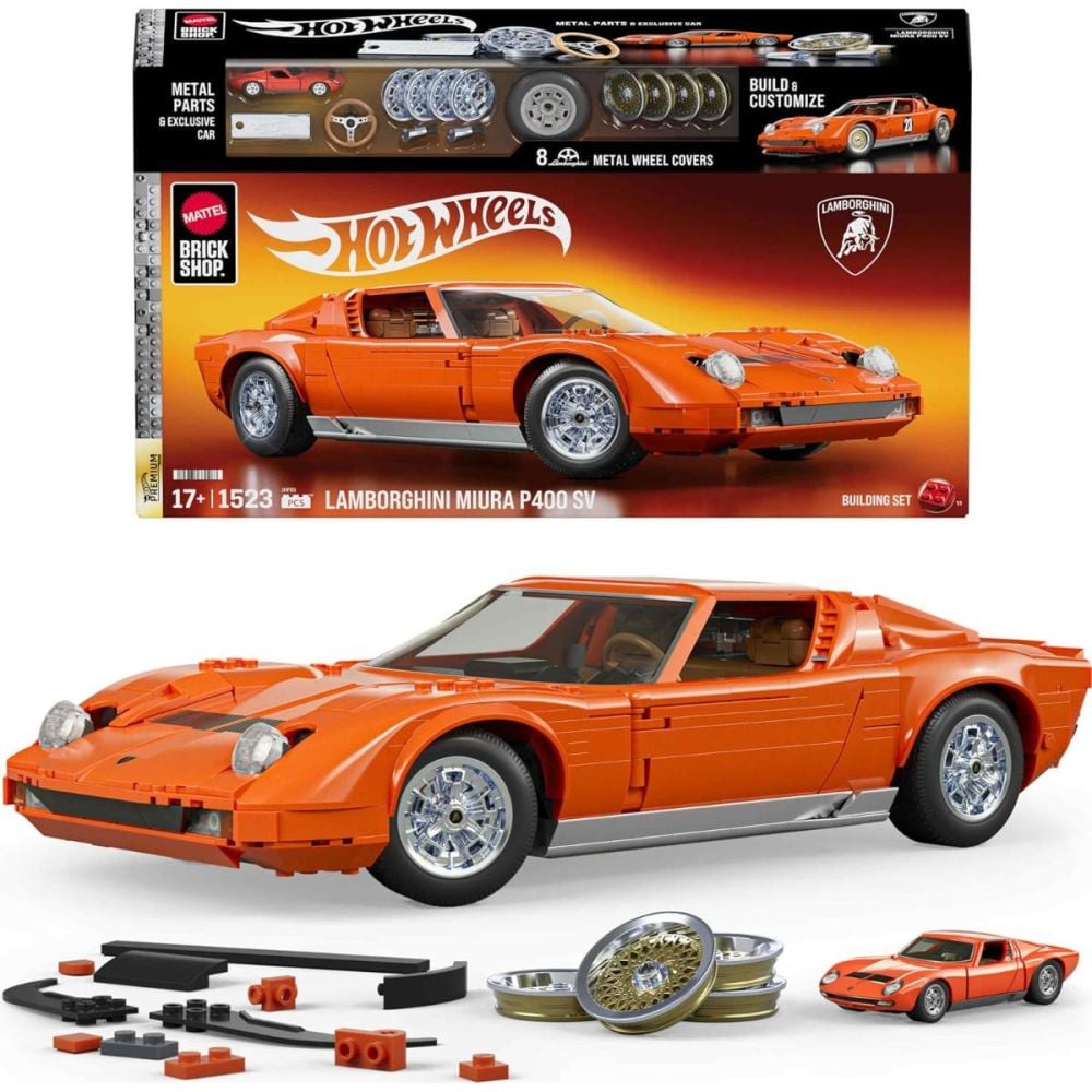 Комплект за строене и количка Brick Shop, Hot Wheels, '71 Lamborghini Miura P400 SV, JHF61