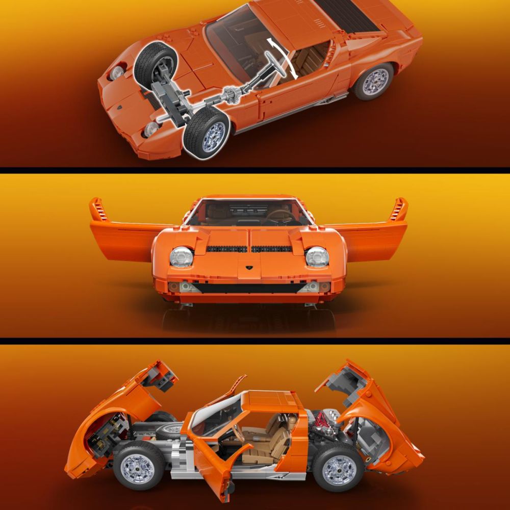 Комплект за строене и количка Brick Shop, Hot Wheels, '71 Lamborghini Miura P400 SV, JHF61