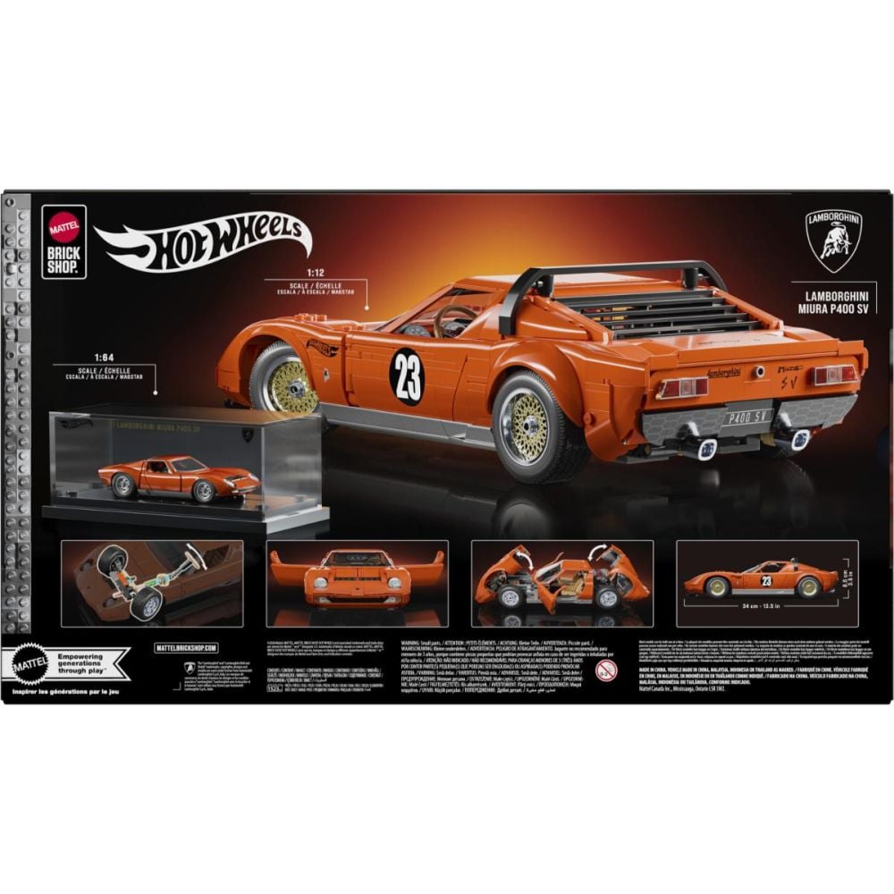 Комплект за строене и количка Brick Shop, Hot Wheels, '71 Lamborghini Miura P400 SV, JHF61