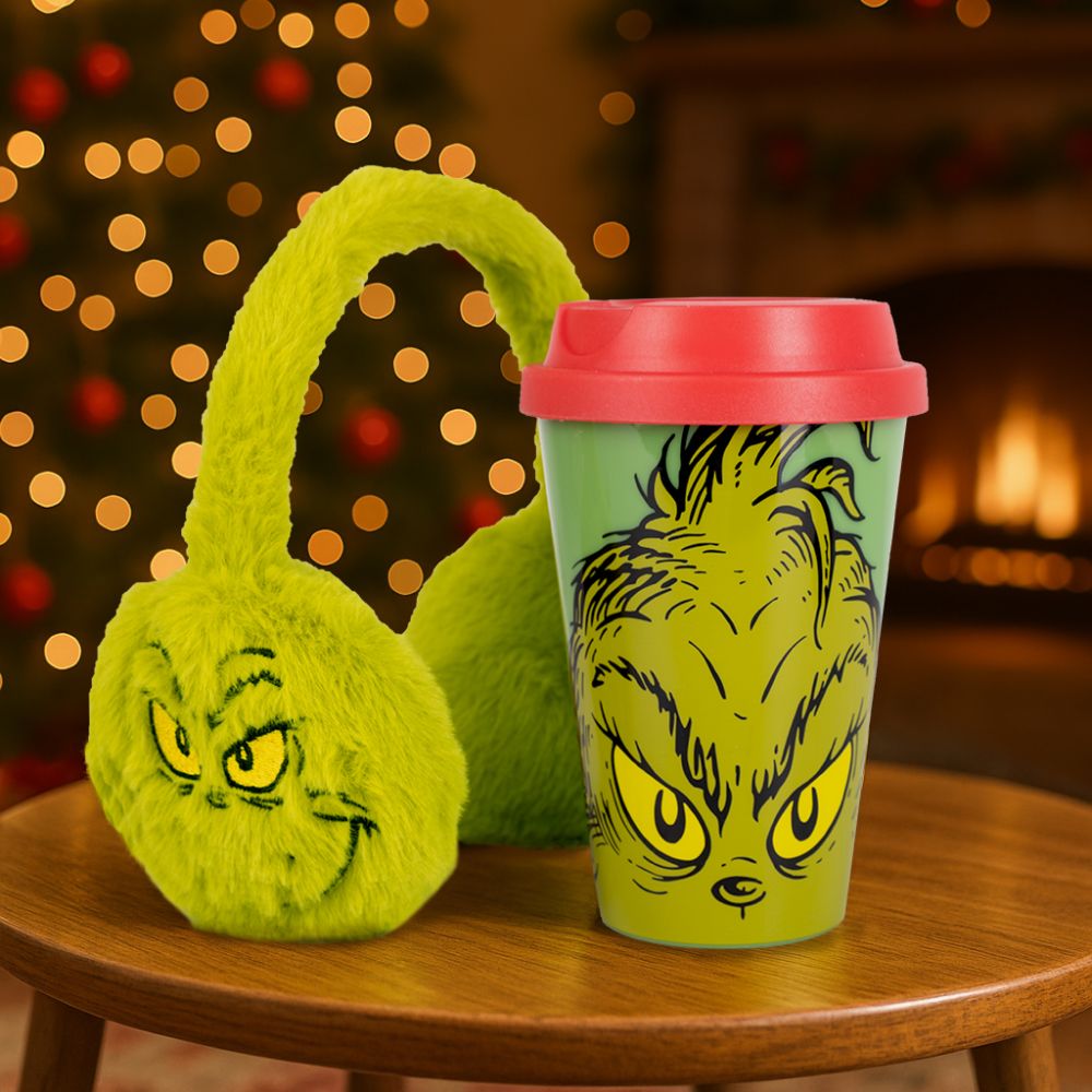Комплект чаша с капак и зимни наушници, Grinch