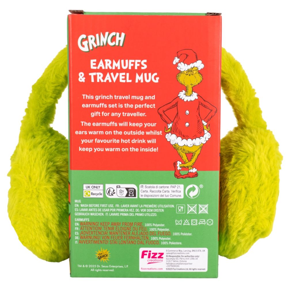 Комплект чаша с капак и зимни наушници, Grinch