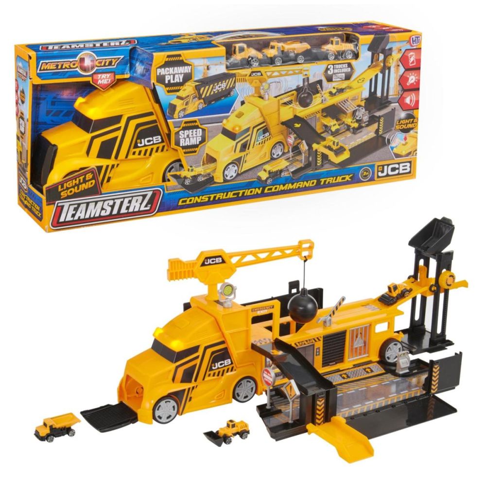 Камион с платформа и 3 превозни средства, Teamsterz, JCB Construction Command Truck