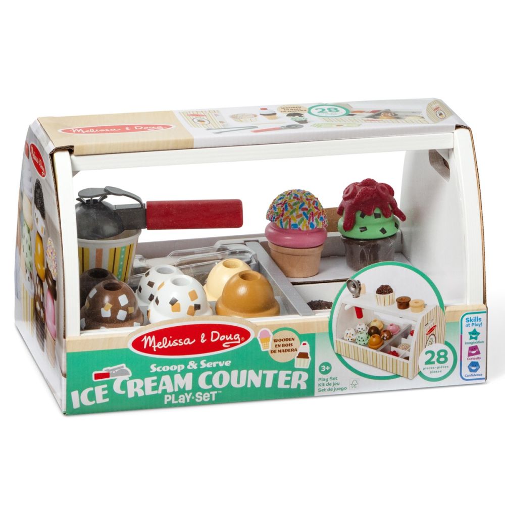 Дървен комплект за игра, Melissa & Doug, Щанд за сладолед, 28 части, 6074905