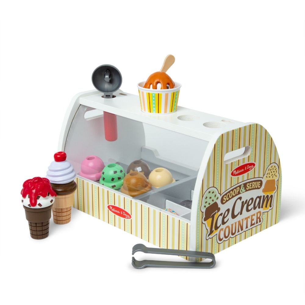 Дървен комплект за игра, Melissa & Doug, Щанд за сладолед, 28 части, 6074905